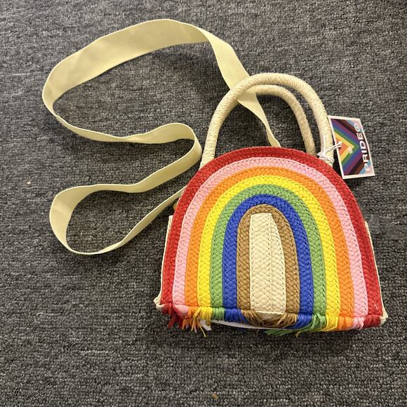 Target Pride Adult Mini Fringe Crossbody Bag - Rainbow Striped NWT - Picture 2 of 2